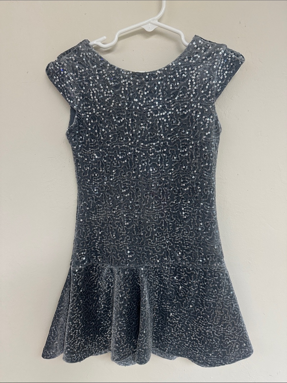 Girls Sequin Velvet Party Dress - Charcoal Gray